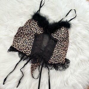 NWOT Leopard Print Lace and Fur Lingerie Size Large